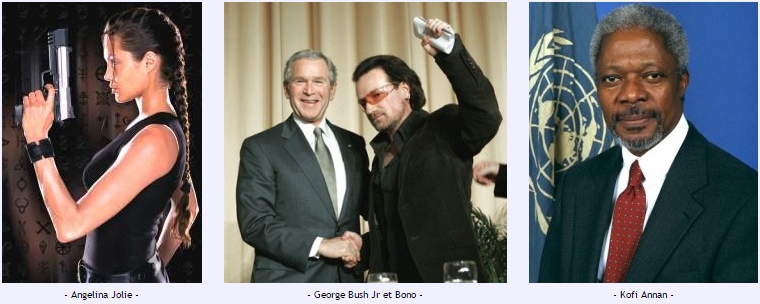 Angelina Jolie, George Bush Jr avec Bono, Kofi Annan